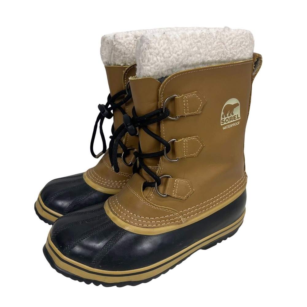 Sorel Caribou Waterproof Snow‎ Boots Tan Black Leather NY1443-259 Womens 5